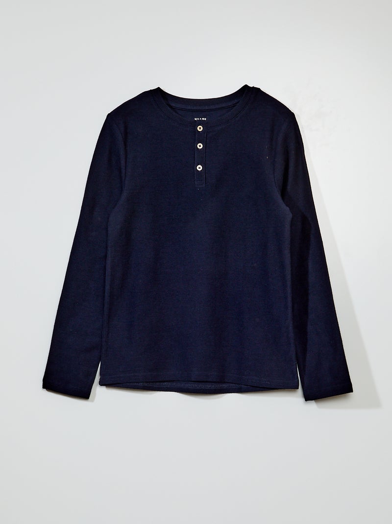 T-shirt com gola mao Azul Marinho - Kiabi