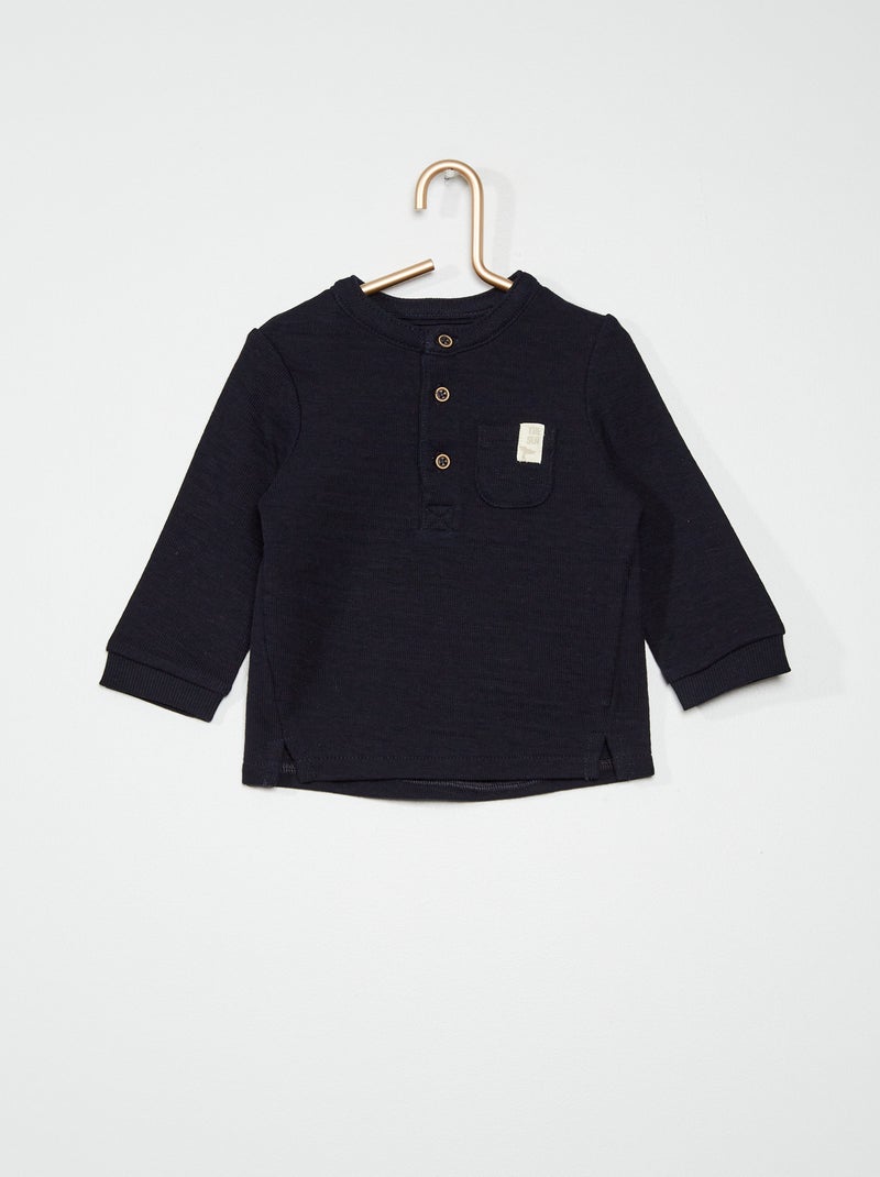 T-shirt com gola mao Azul Marinho - Kiabi