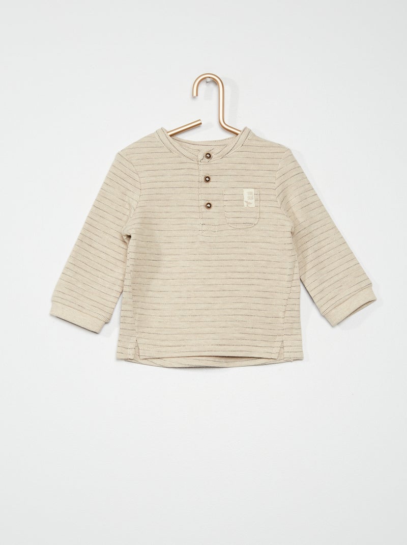 T-shirt com gola mao BEGE - Kiabi