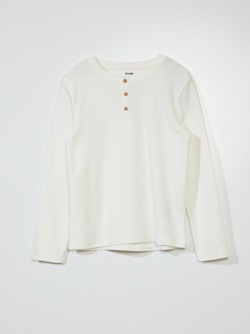 T-shirt com gola mao Branco - Kiabi