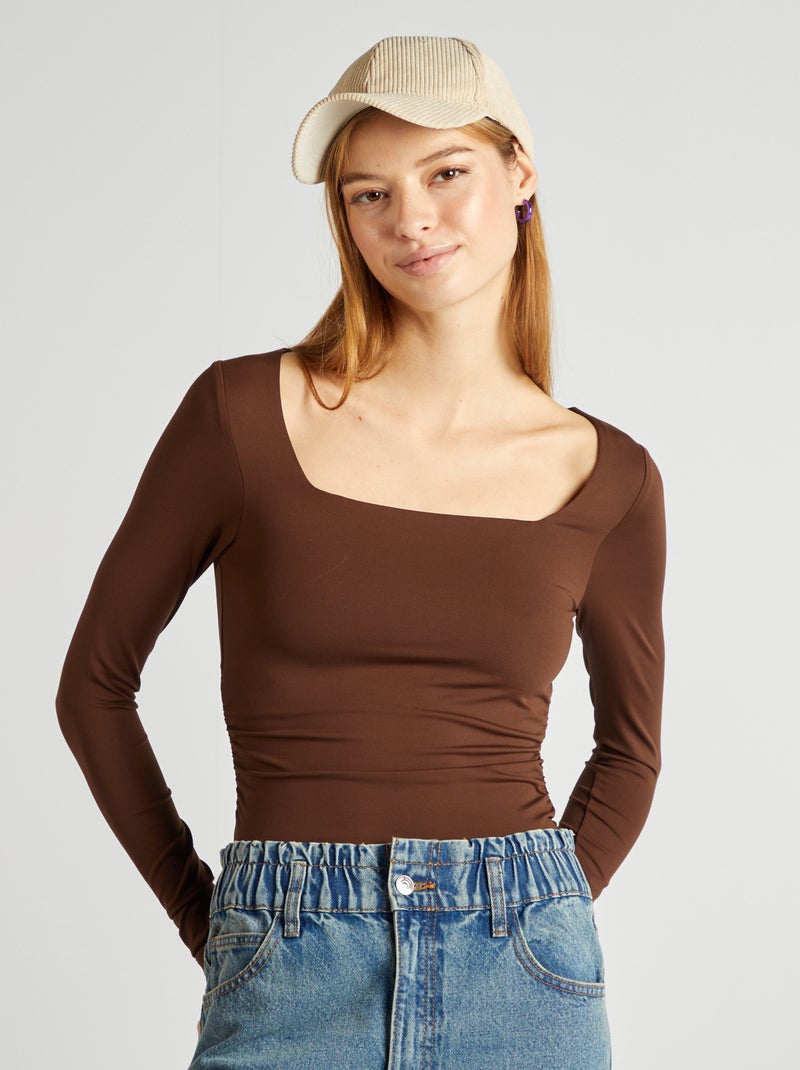 T-shirt com gola quadrada CASTANHO - Kiabi