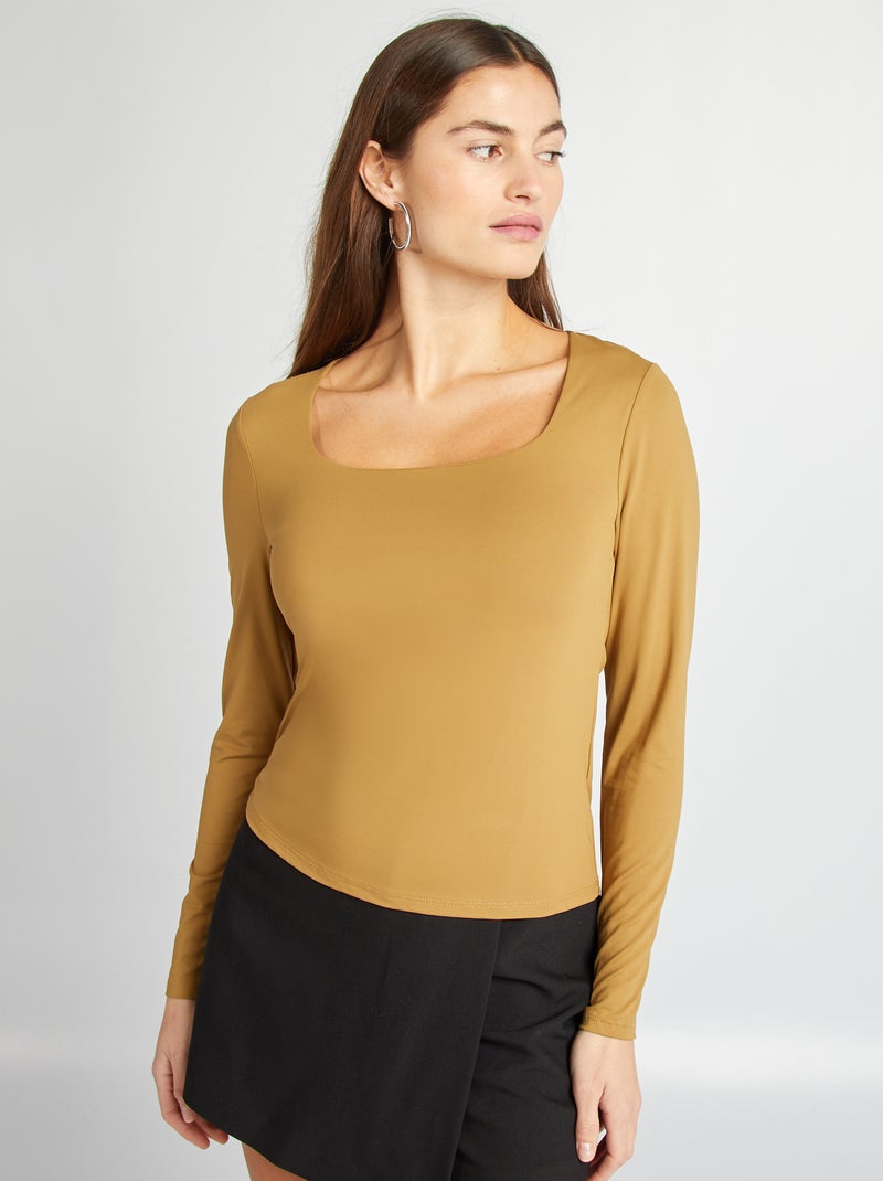 T-shirt com gola quadrada VERDE - Kiabi