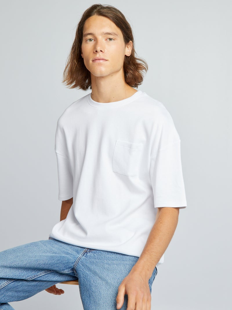 T-shirt com gola redonda Branco - Kiabi