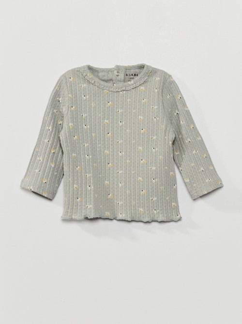 T-shirt com gola redonda canelada - Kiabi