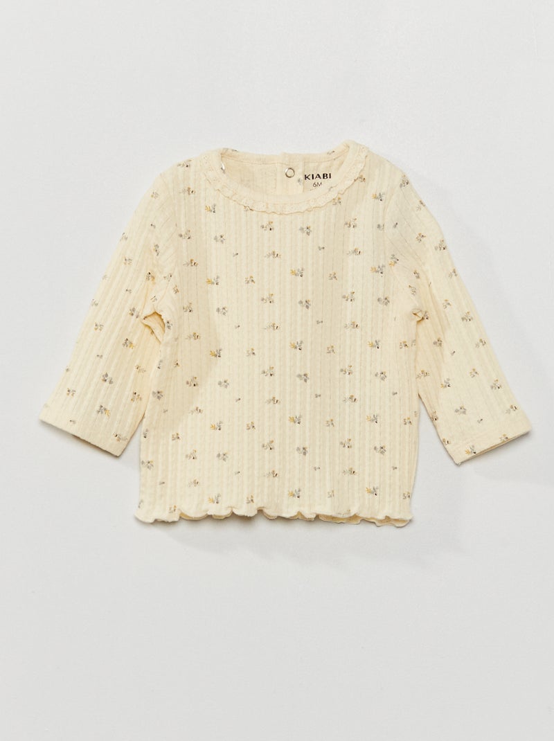 T-shirt com gola redonda canelada BRANCO - Kiabi