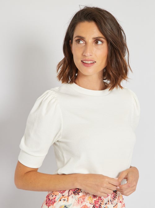 T-shirt com gola redonda canelada - Kiabi