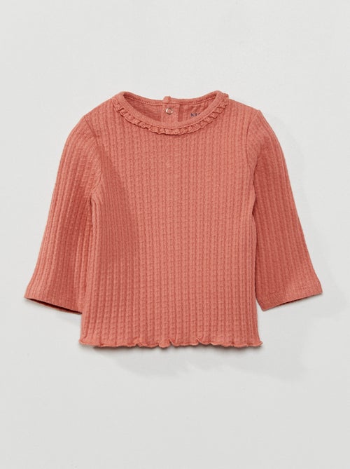 T-shirt com gola redonda canelada - Kiabi