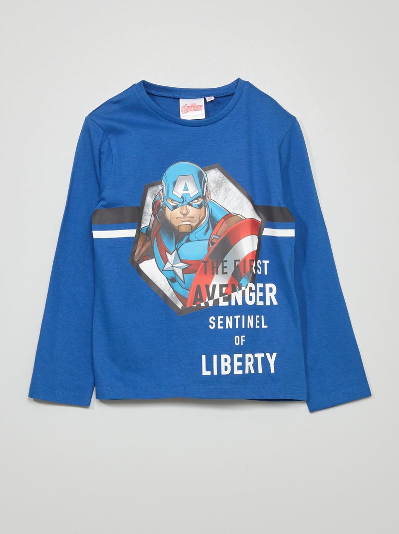 T-shirt com gola redonda 'Capitão América' Azul - Kiabi