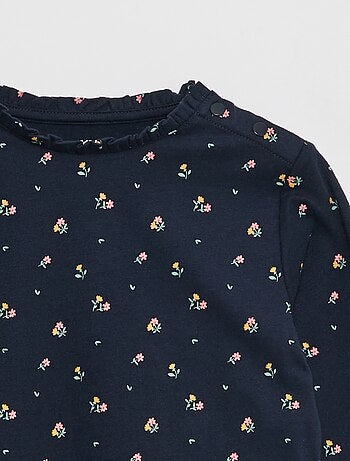 T-shirt com gola redonda com folhos - coleção fácil de vestir