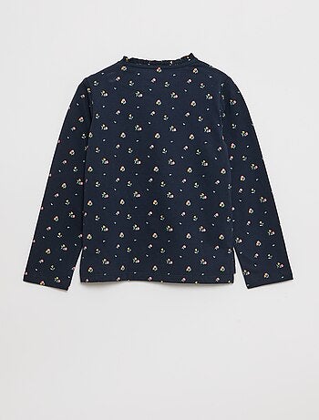 T-shirt com gola redonda com folhos - coleção fácil de vestir