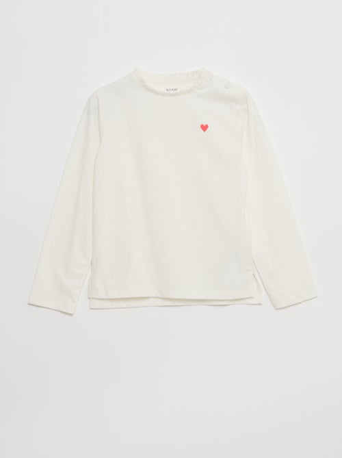 T-shirt com gola redonda com folhos - coleção fácil de vestir - Kiabi