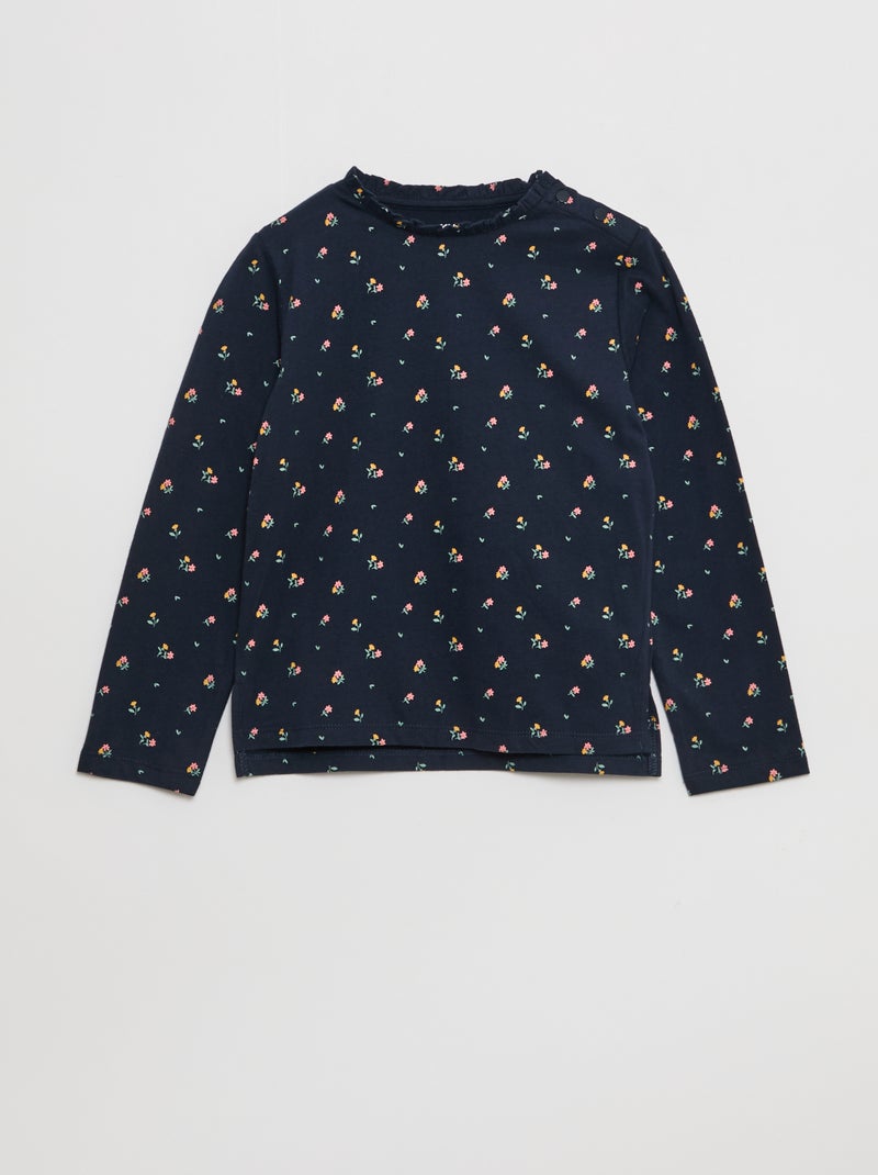 T-shirt com gola redonda com folhos - So Easy Azul - Kiabi