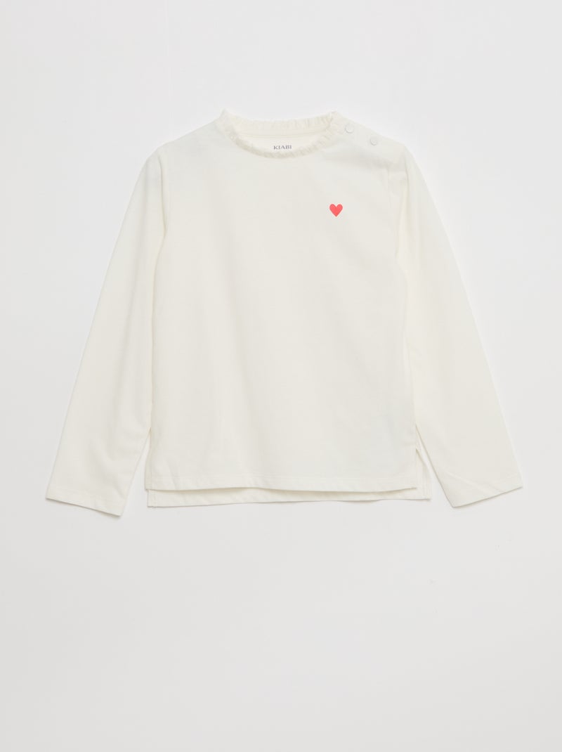 T-shirt com gola redonda com folhos - So Easy Branco - Kiabi