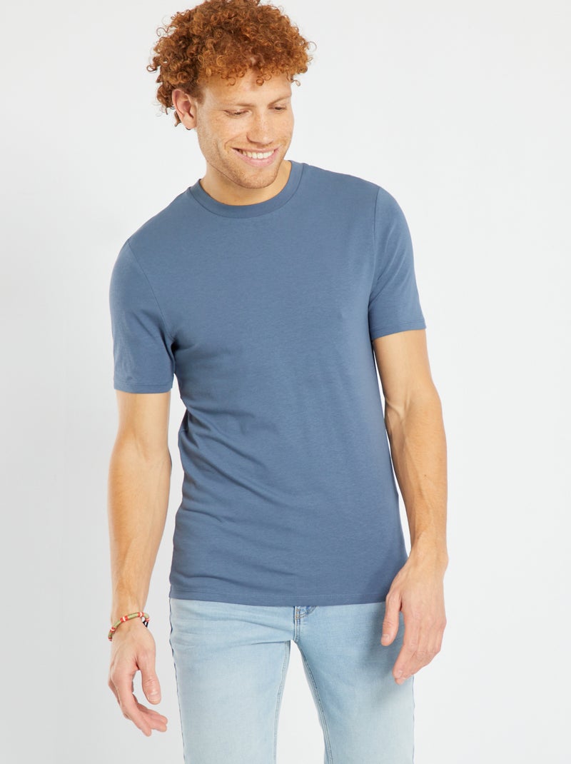 T-shirt com gola redonda de algodão - Muscle fit AZUL - Kiabi