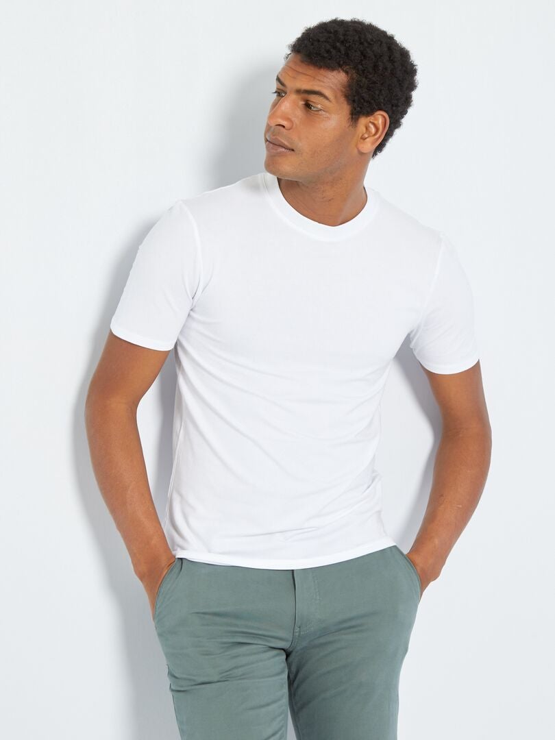 T-shirt com gola redonda de algodão - Muscle fit Branco - Kiabi