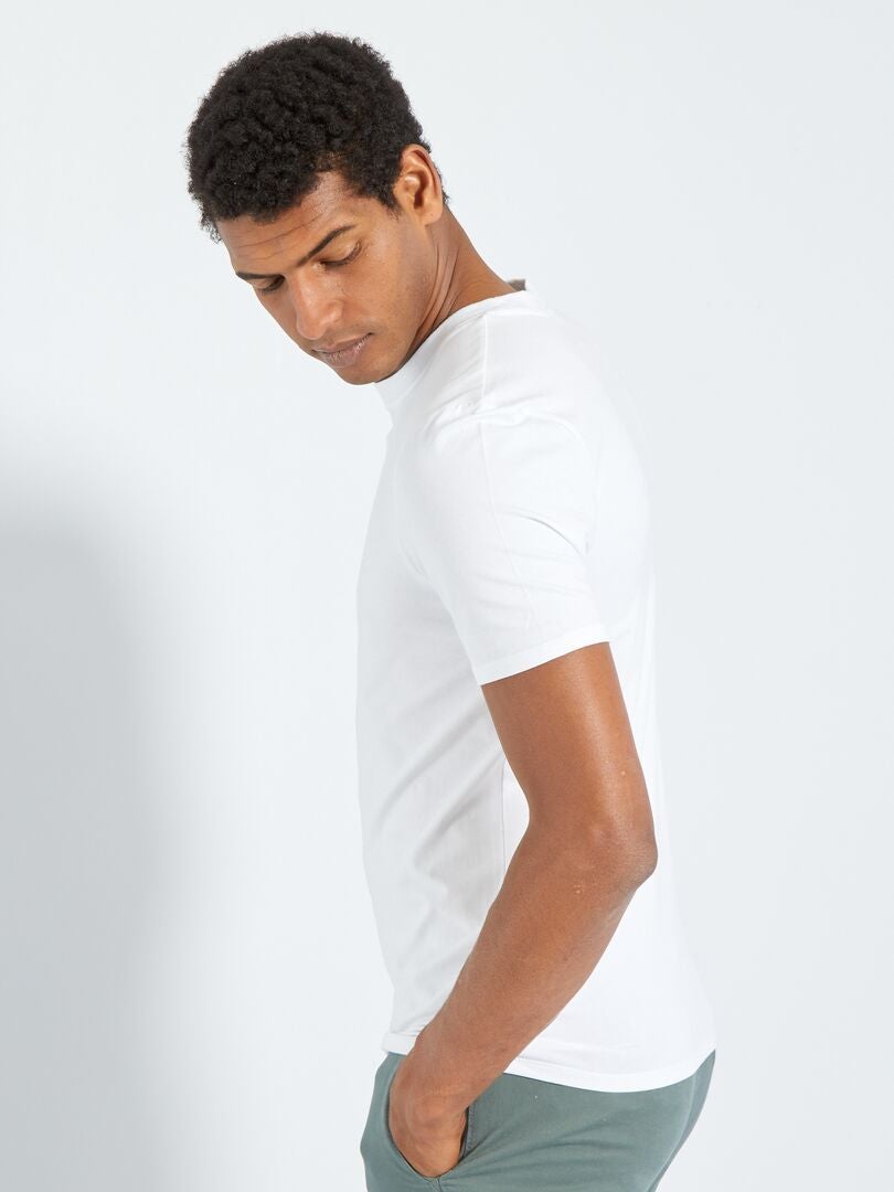 T-shirt com gola redonda de algodão - Muscle fit Branco - Kiabi