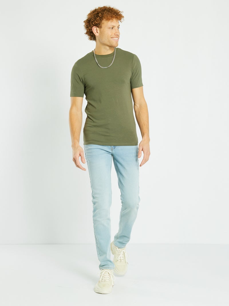 T-shirt com gola redonda de algodão - Muscle fit caqui - Kiabi