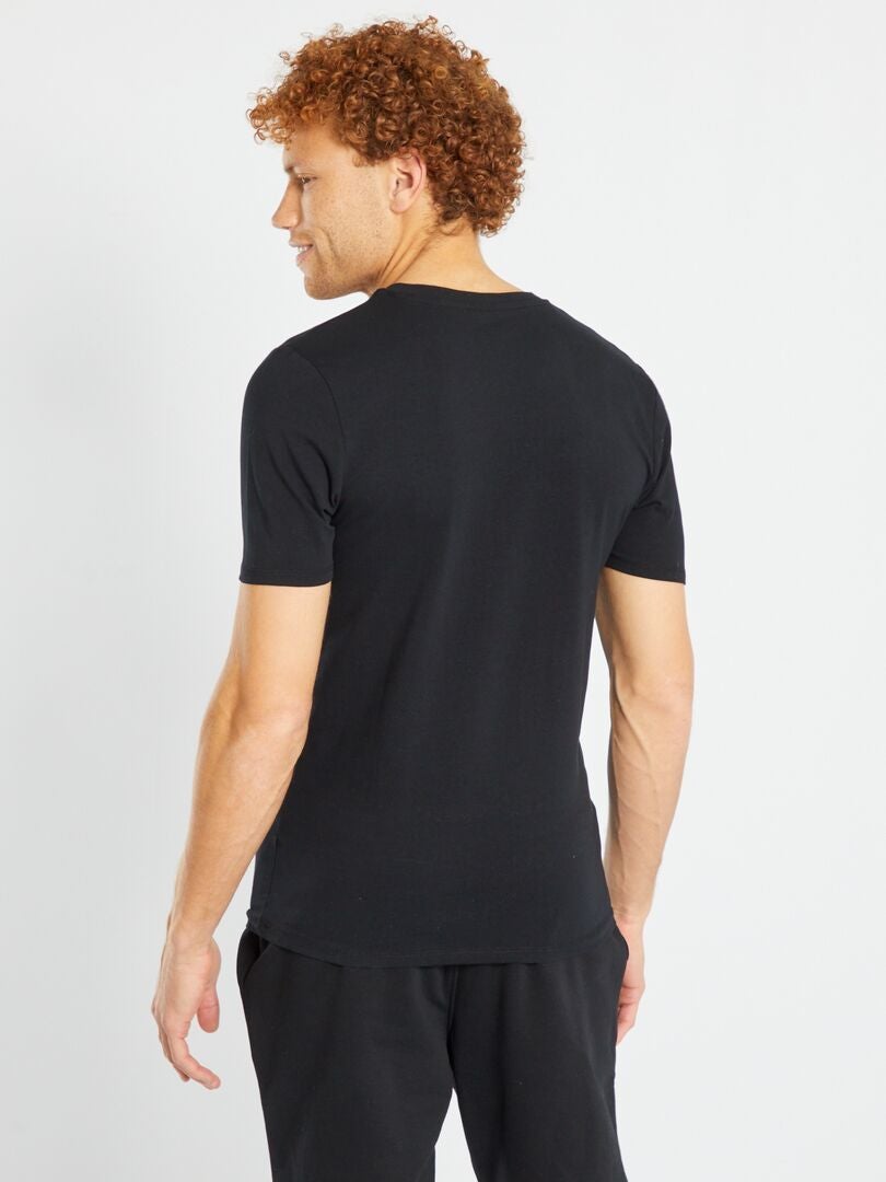 T-shirt com gola redonda de algodão - Muscle fit Preto - Kiabi