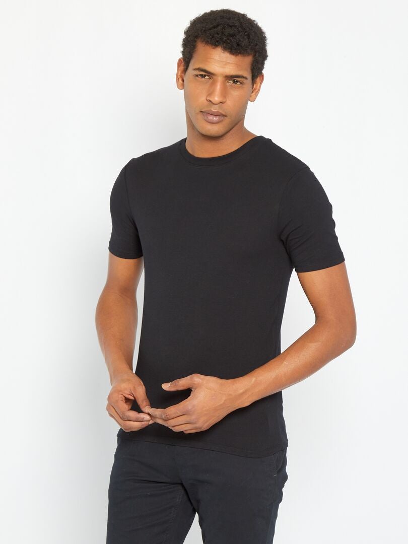 T-shirt com gola redonda de algodão - Muscle fit Preto - Kiabi