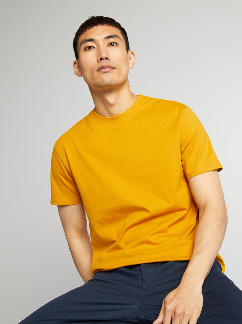 T-shirt com gola redonda de algodão AMARELO - Kiabi