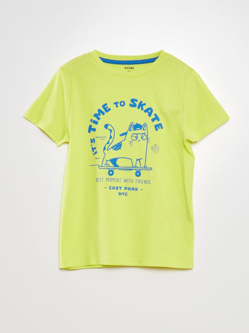 T-shirt com gola redonda de algodão AMARELO - Kiabi