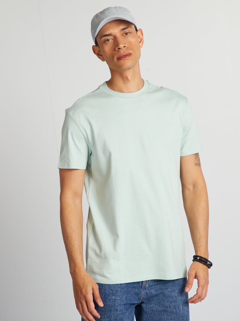 T-shirt com gola redonda de algodão Azul - Kiabi