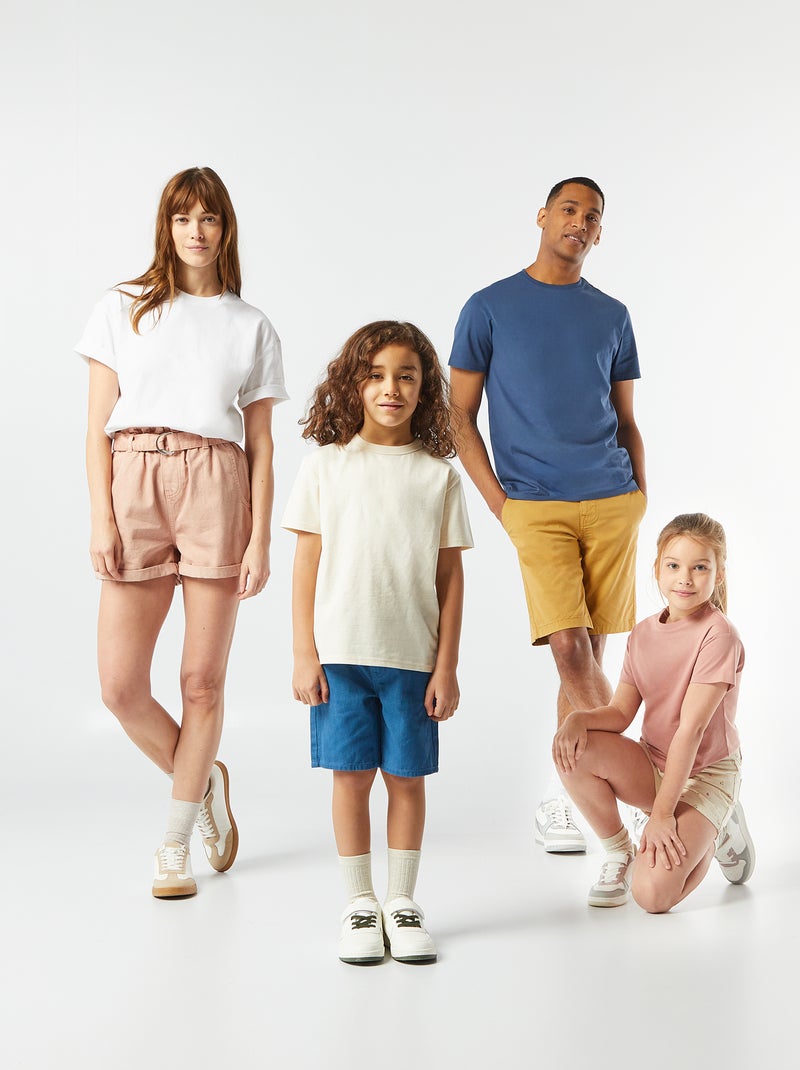 T-shirt com gola redonda de algodão AZUL - Kiabi