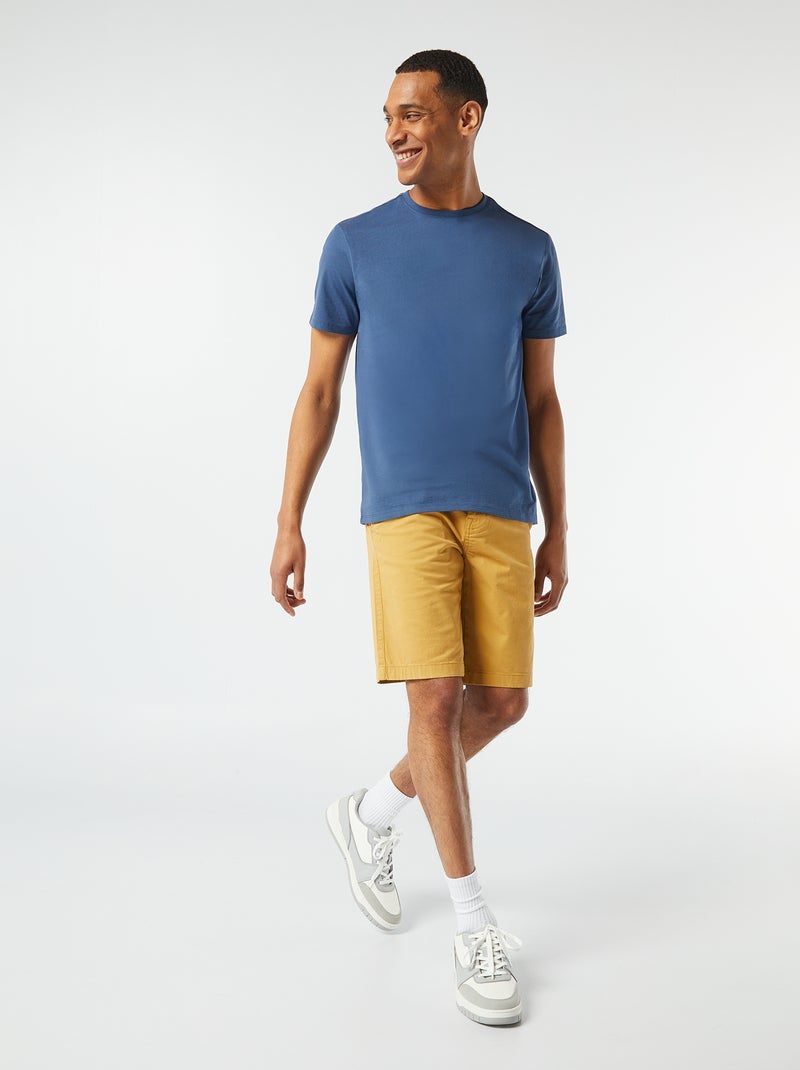 T-shirt com gola redonda de algodão AZUL - Kiabi