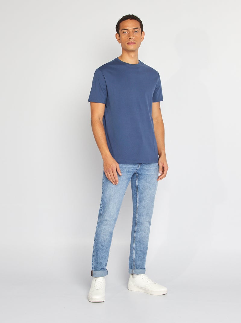 T-shirt com gola redonda de algodão AZUL - Kiabi