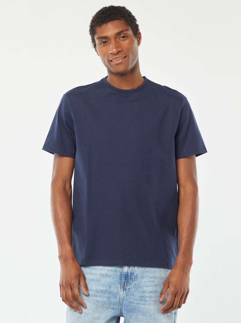 T-shirt com gola redonda de algodão Azul - Kiabi