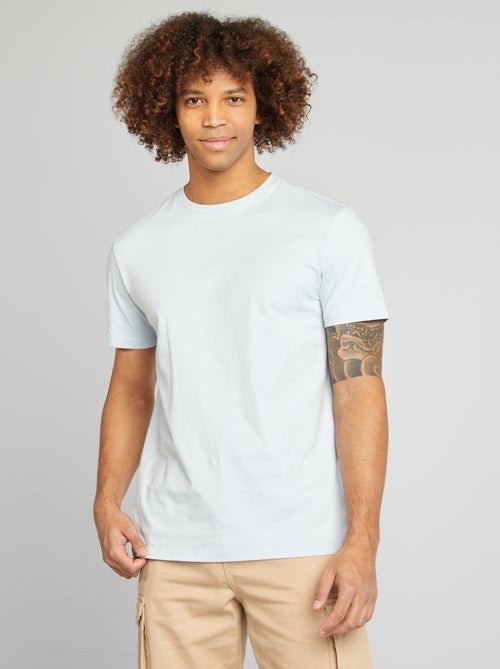 T-shirt com gola redonda de algodão - Kiabi