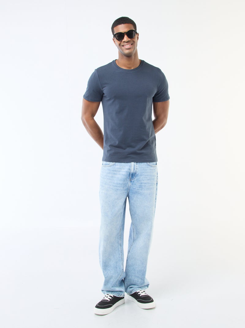 T-shirt com gola redonda de algodão Azul - Kiabi