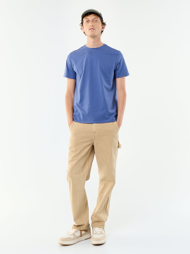 T-shirt com gola redonda de algodão Azul - Kiabi