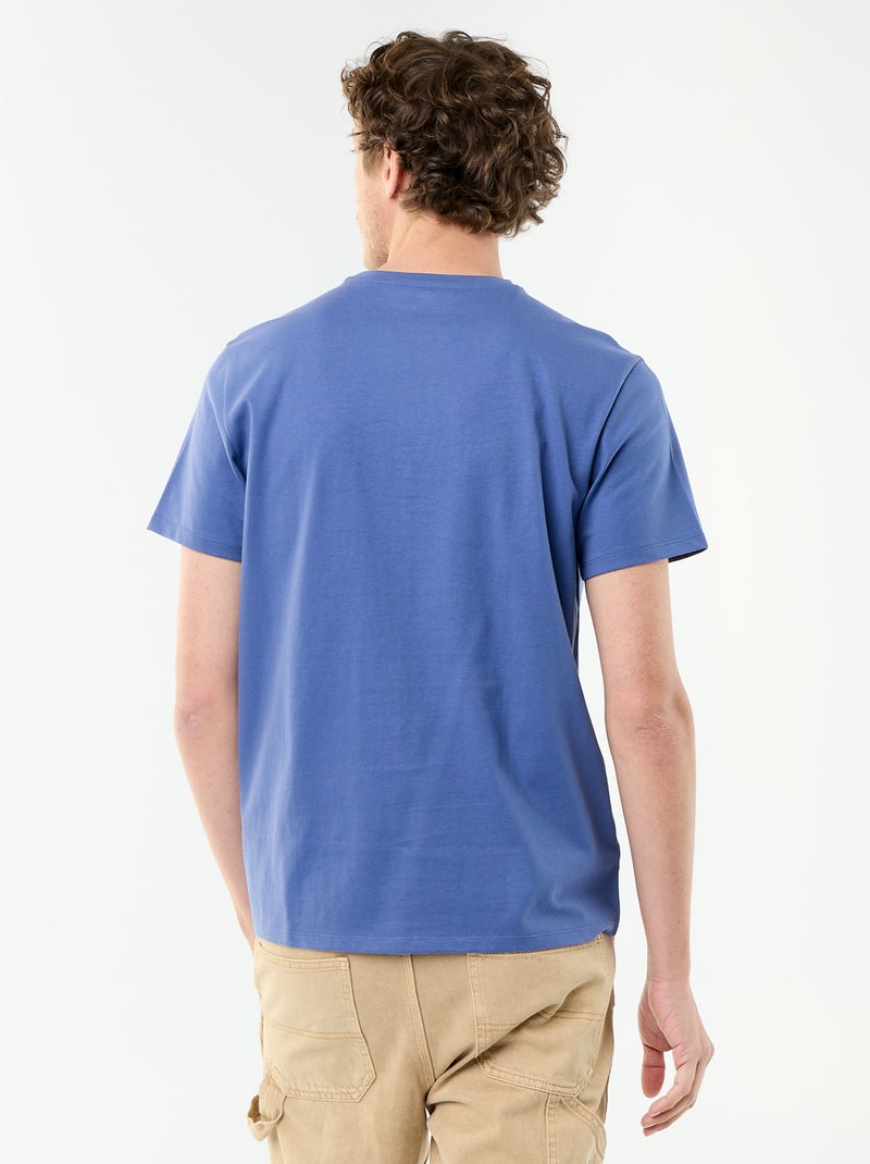 T-shirt com gola redonda de algodão Azul - Kiabi