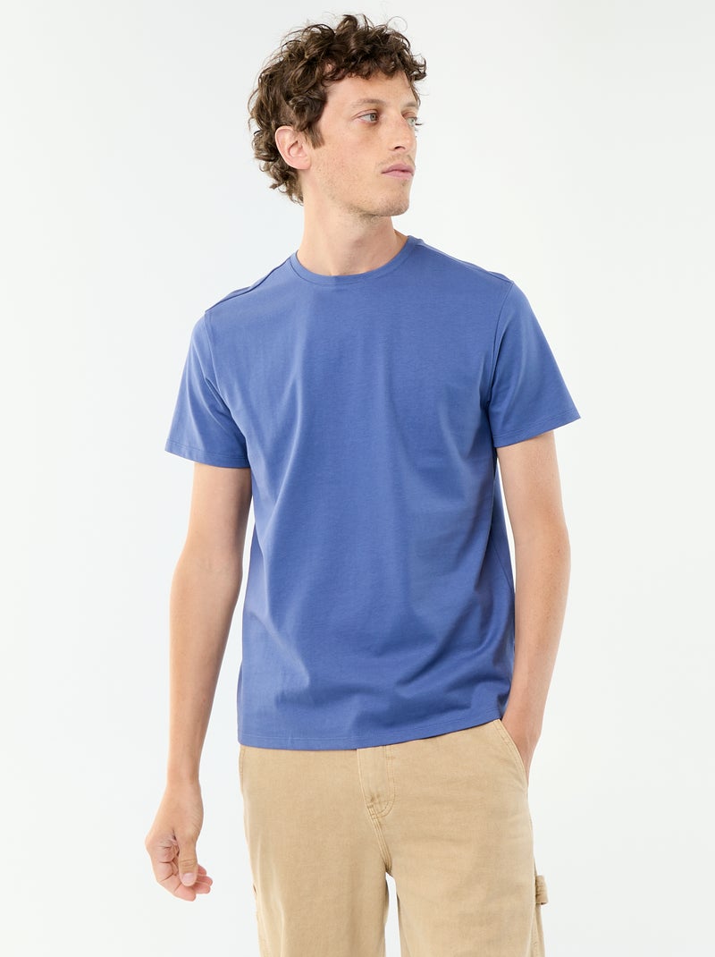 T-shirt com gola redonda de algodão Azul - Kiabi