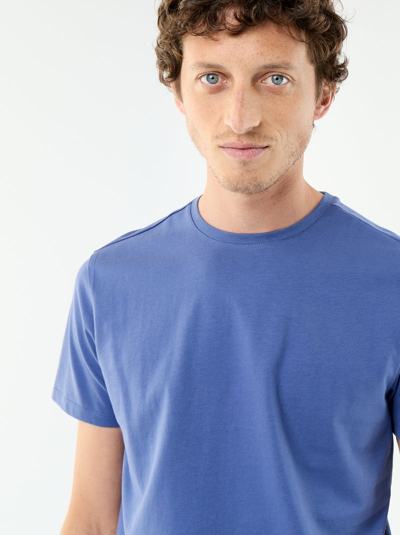 T-shirt com gola redonda de algodão Azul - Kiabi