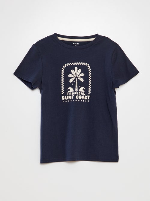 T-shirt com gola redonda de algodão - Kiabi
