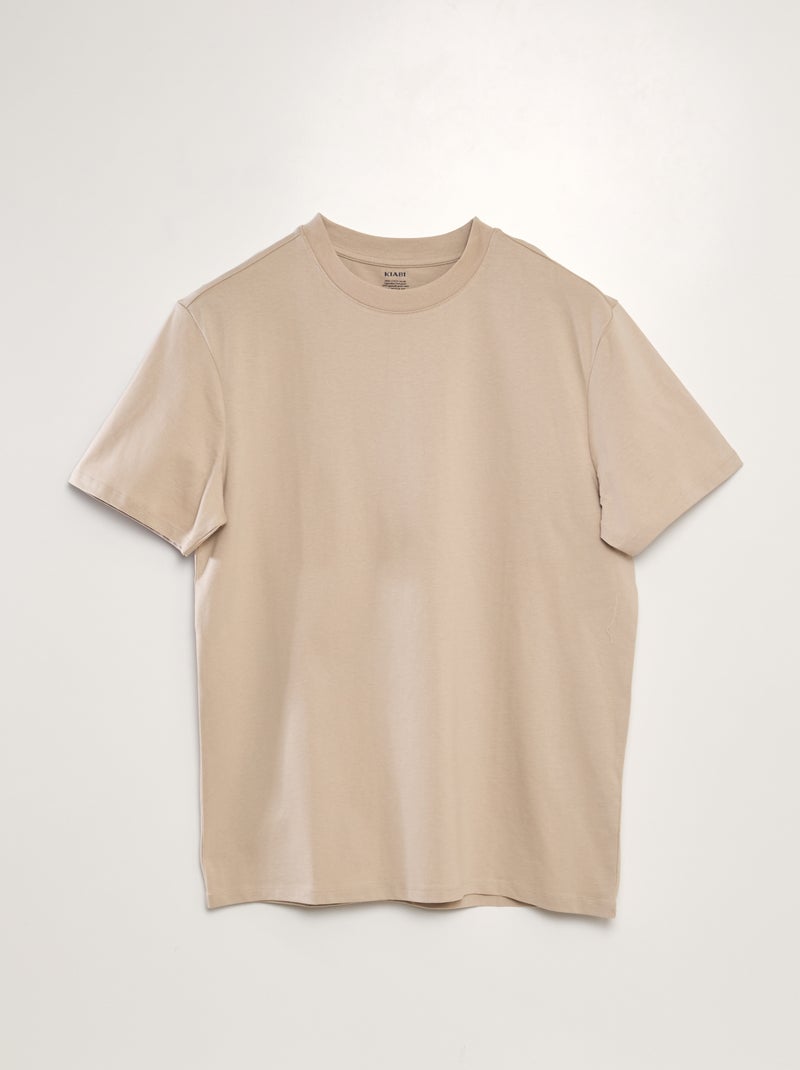 T-shirt com gola redonda de algodão BEGE - Kiabi