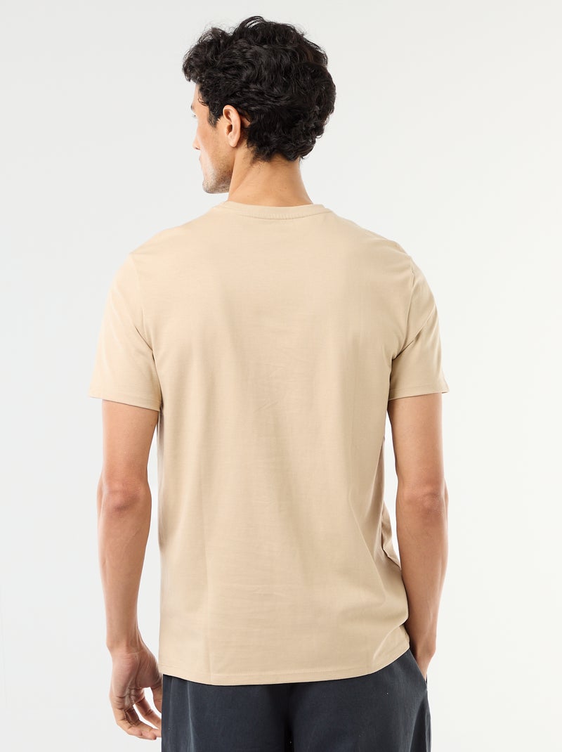 T-shirt com gola redonda de algodão Bege - Kiabi