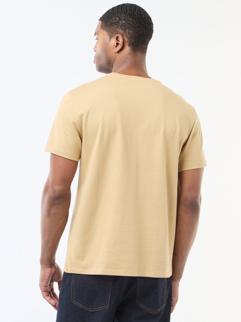 T-shirt com gola redonda de algodão Bege - Kiabi