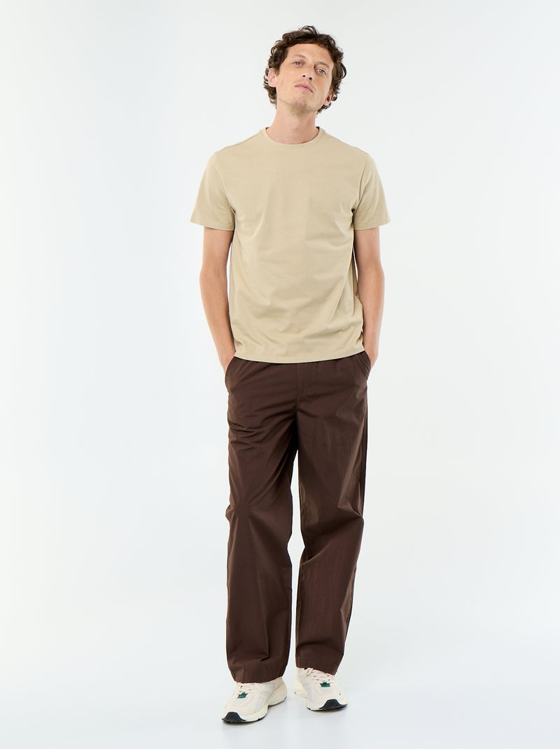 T-shirt com gola redonda de algodão Bege - Kiabi