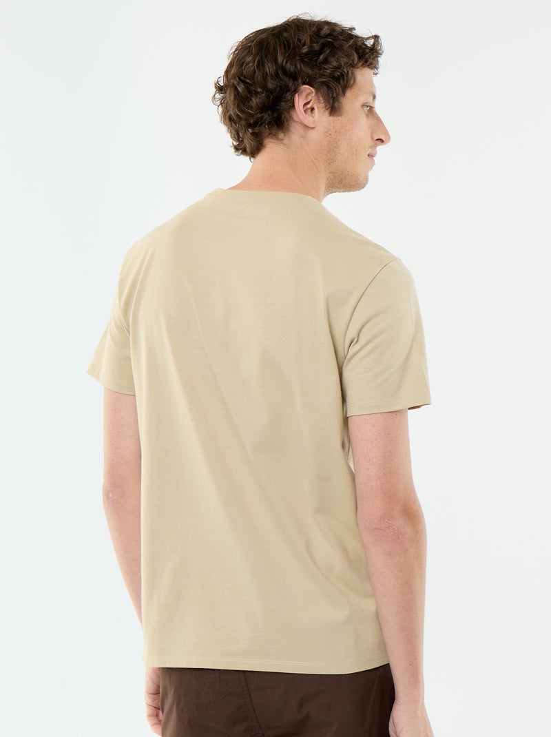 T-shirt com gola redonda de algodão Bege - Kiabi