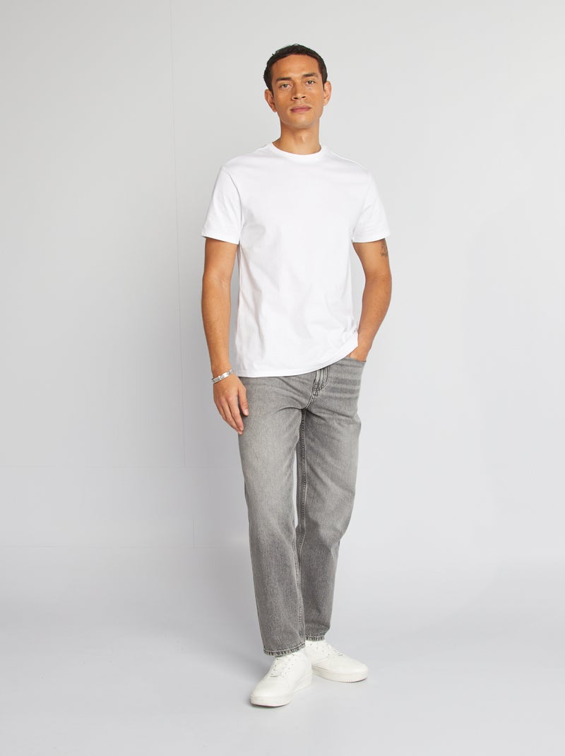 T-shirt com gola redonda de algodão Branco - Kiabi