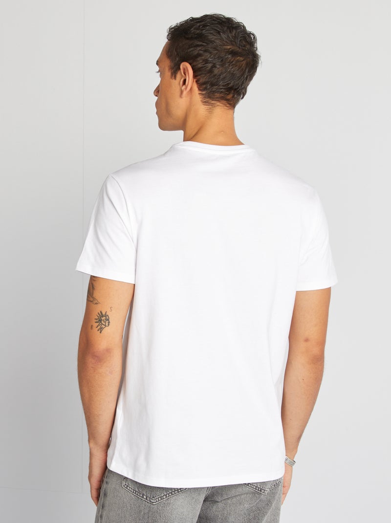 T-shirt com gola redonda de algodão Branco - Kiabi