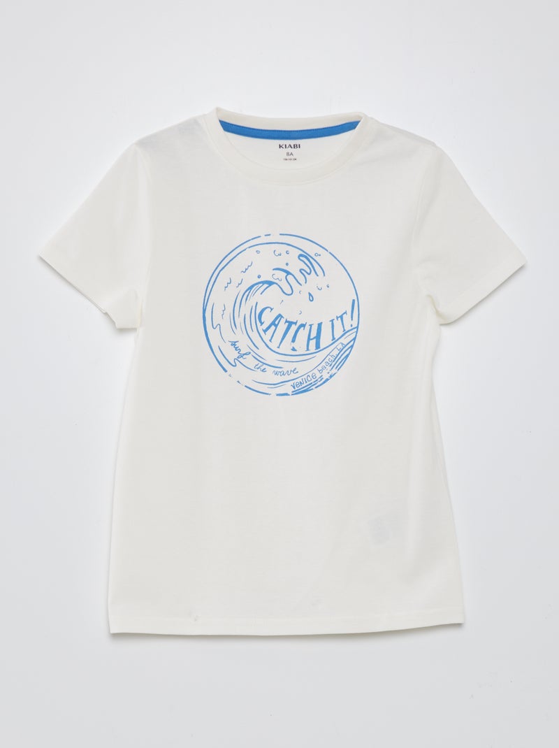 T-shirt com gola redonda de algodão BRANCO - Kiabi