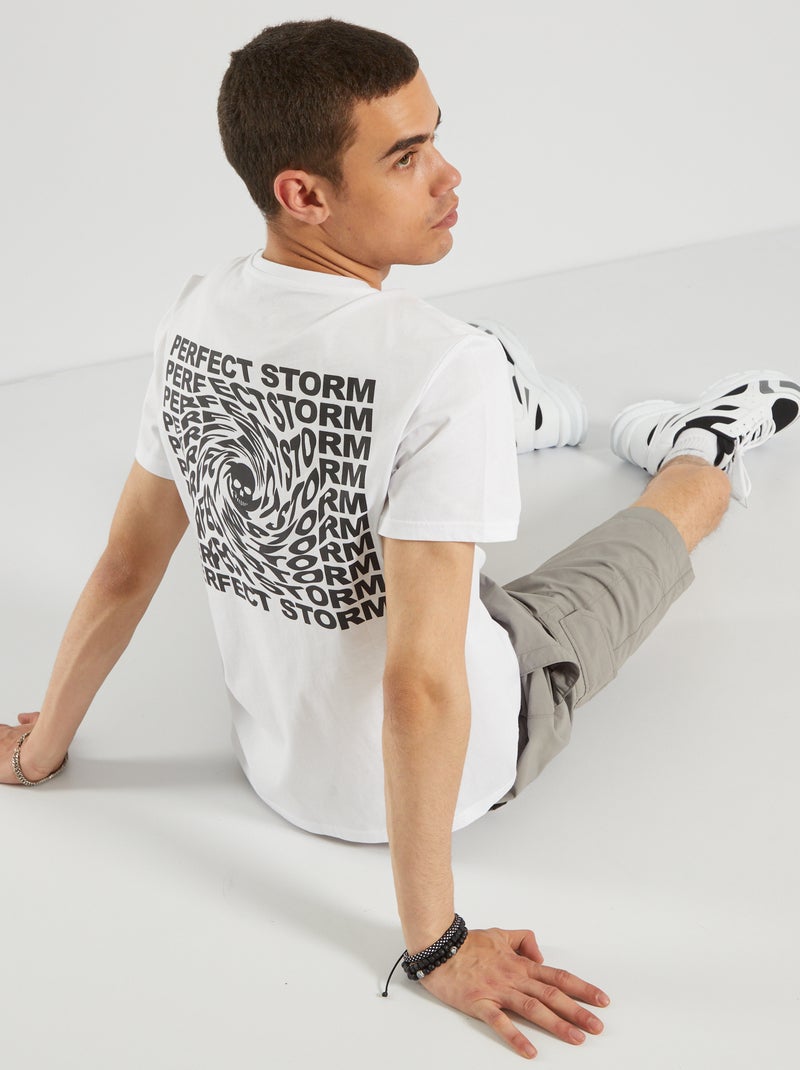 T-shirt com gola redonda de algodão Branco - Kiabi