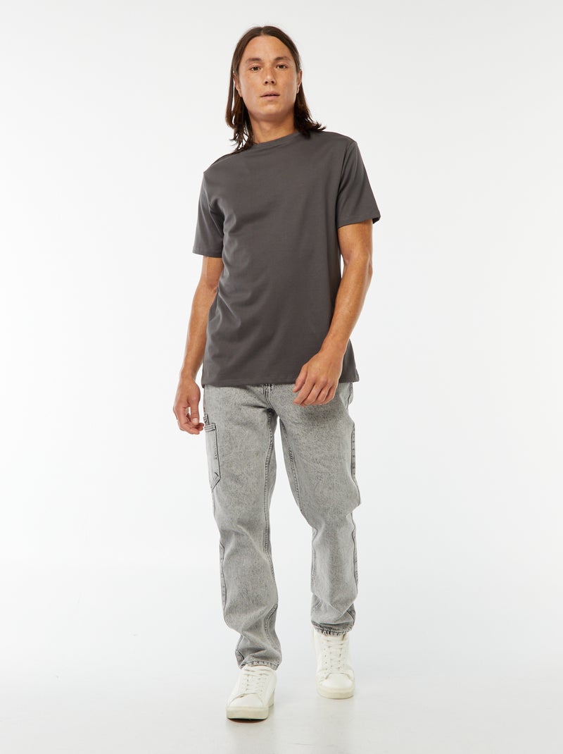 T-shirt com gola redonda de algodão Cinza - Kiabi