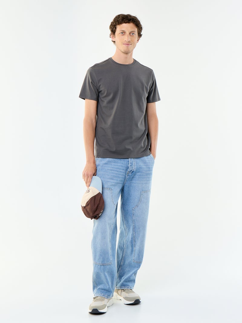 T-shirt com gola redonda de algodão Cinza - Kiabi