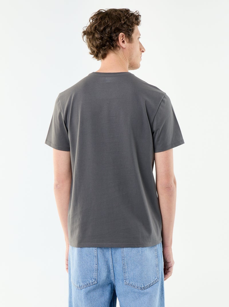 T-shirt com gola redonda de algodão Cinza - Kiabi