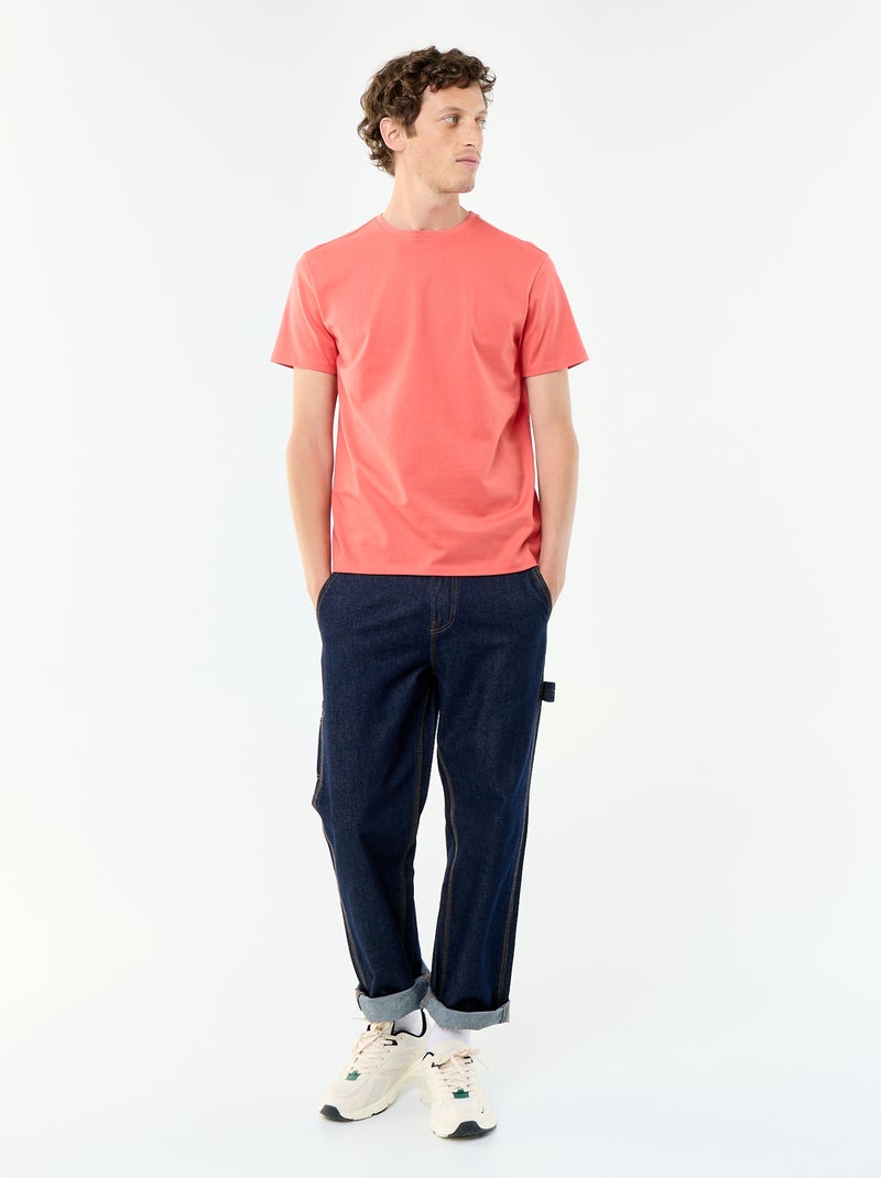 T-shirt com gola redonda de algodão Laranja - Kiabi